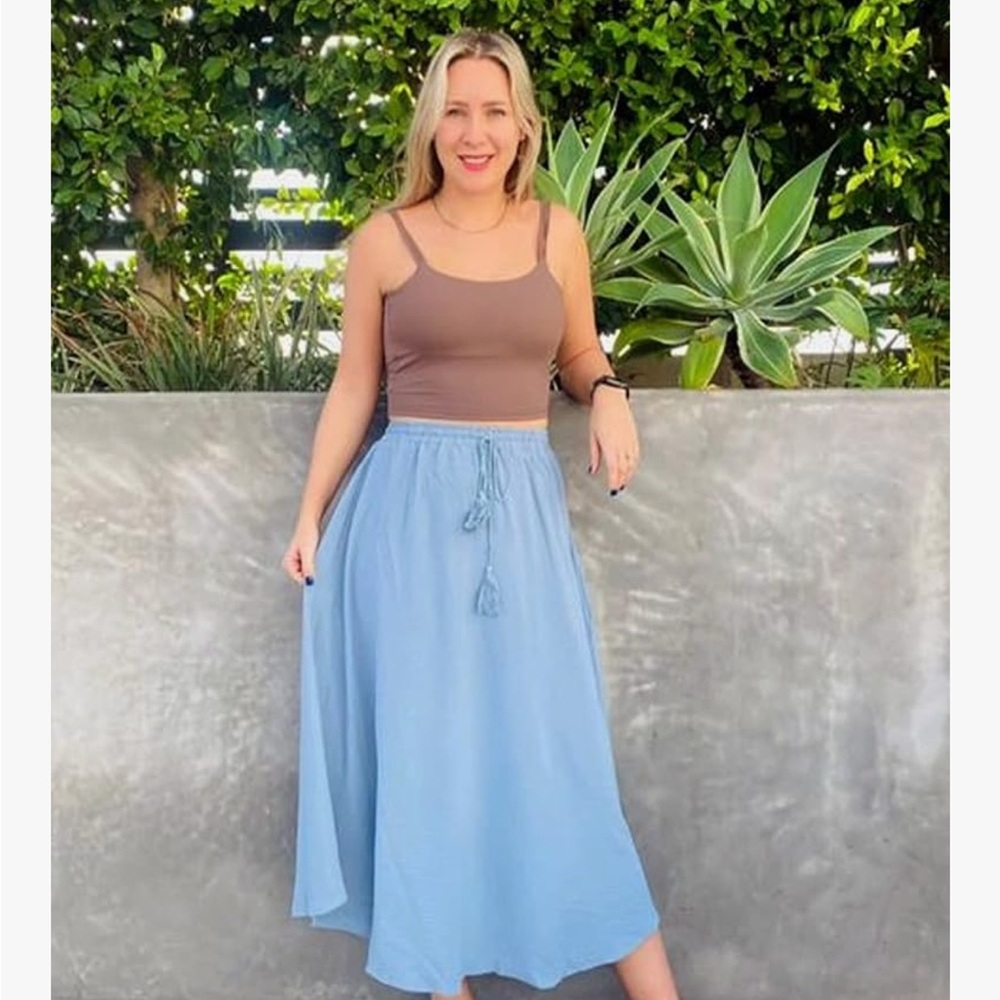 Elegant Blue Women's Skirt Flowy Pleated ALine Midi Boho